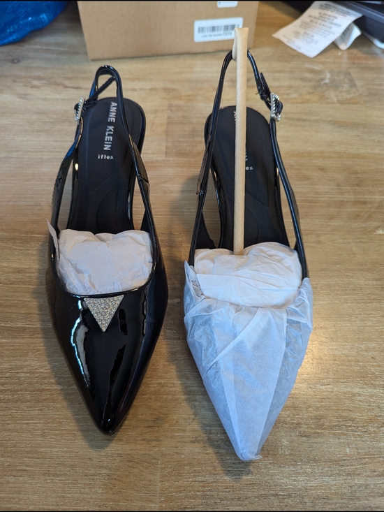 Anne Klein Shoes - Anne Klein Black Patent Slingback Pointed Toe Pump with Crystal Accent